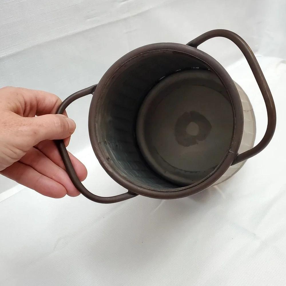 Farmhouse Chic Milk Can Galvanized Metal Canister Vase‎ Vtg Style W/Handles